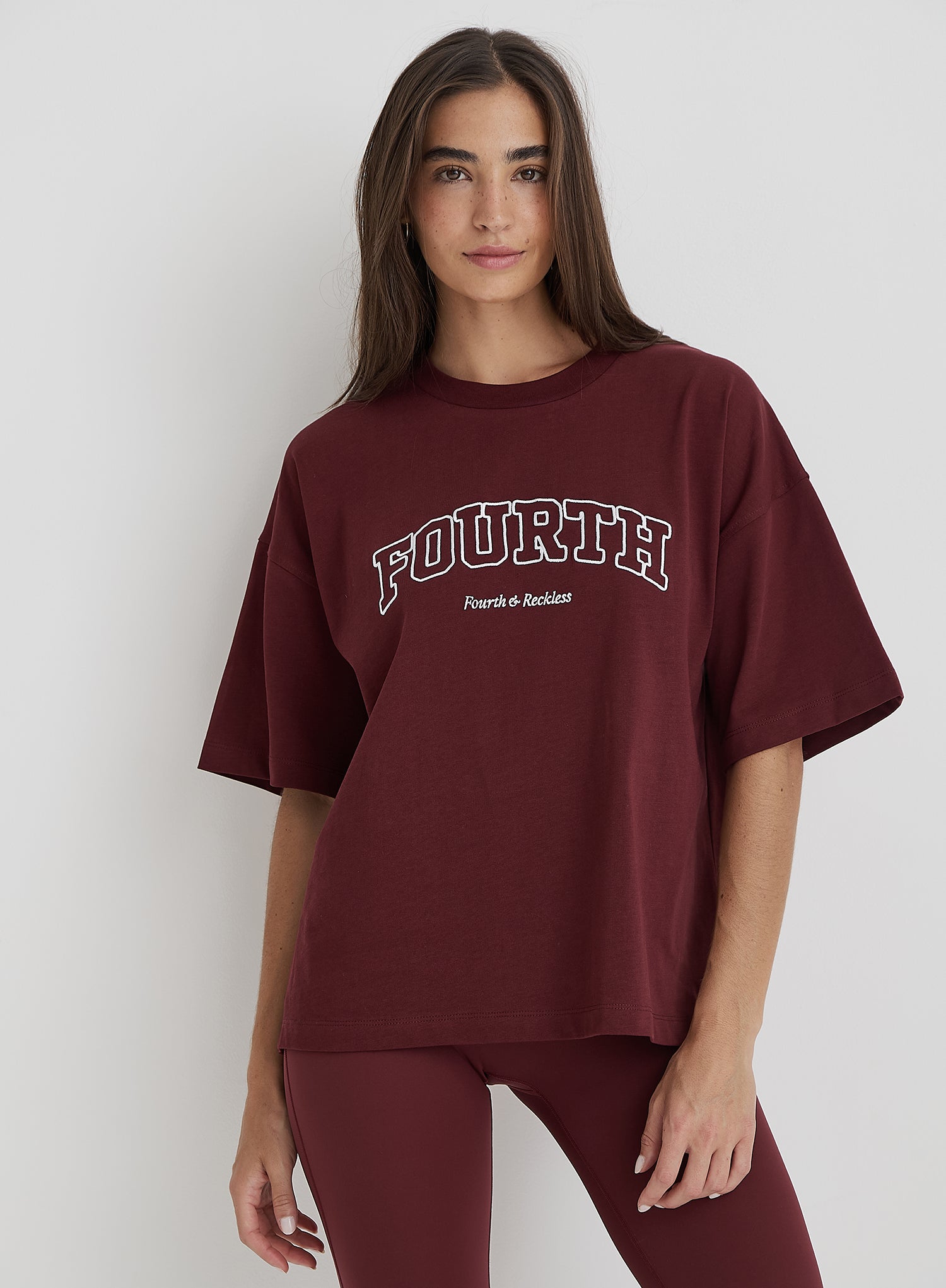 Burgundy Fourth Slogan Oversized Tee